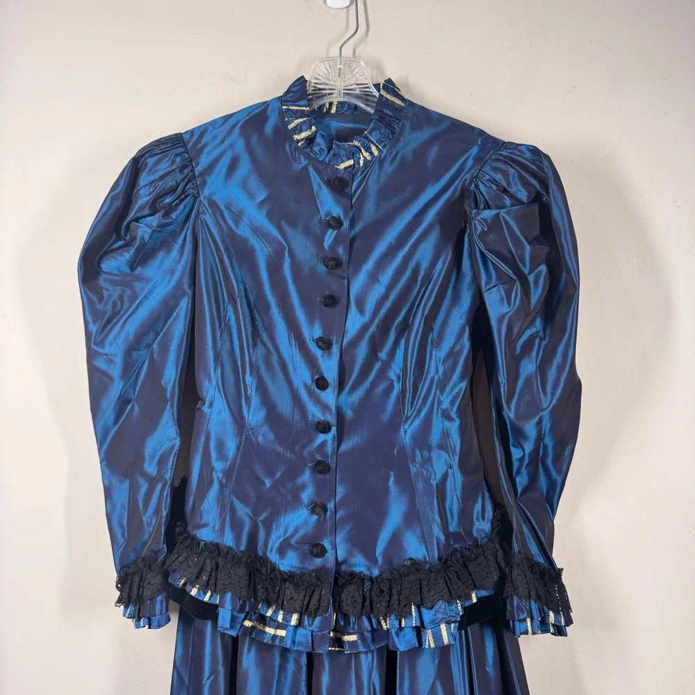 Recollections Victorian Steampunk Blue Taffeta Lace 2 Piece Skirt Set Womens S